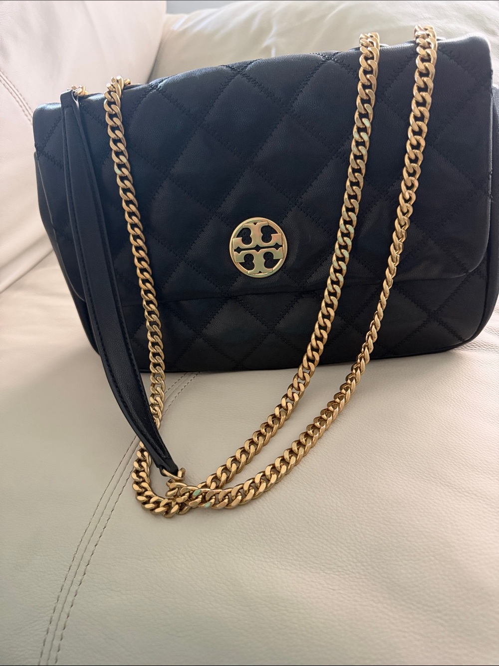 Tory Burch Black Quilted Shoulder Bag with Gold Chain very good condition